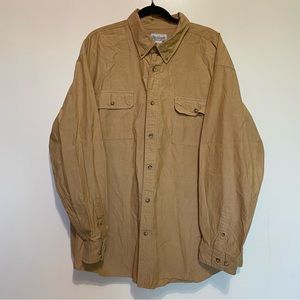 Carhartt Button Down Shirt Mens 2XL Khaki/Tan Work Wear Cotton